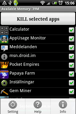 Open Advanced Task Killer - Meny