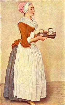 Chokladflickan, omkr.1744. Pastell på pargament. Målning av Jean-Étienne Liotard (1702-89). Gemäldegalerie Alte Meister, Dresden. Bilden tagen från Wikipedia.